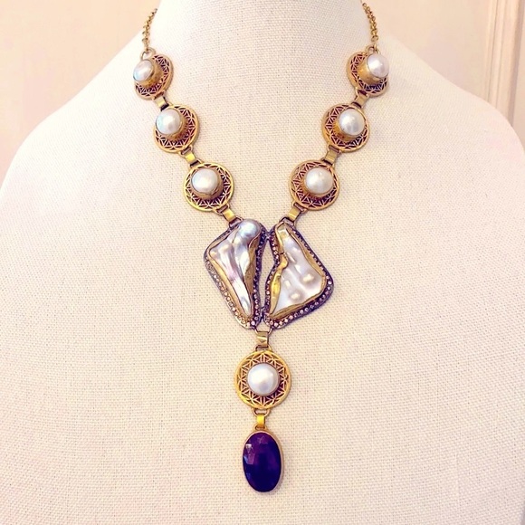 Ruby & Pearl Statement Necklace - Picture 1 of 10